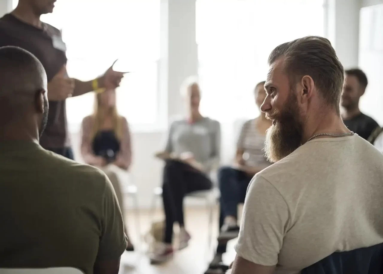 group-conversation-man-standing